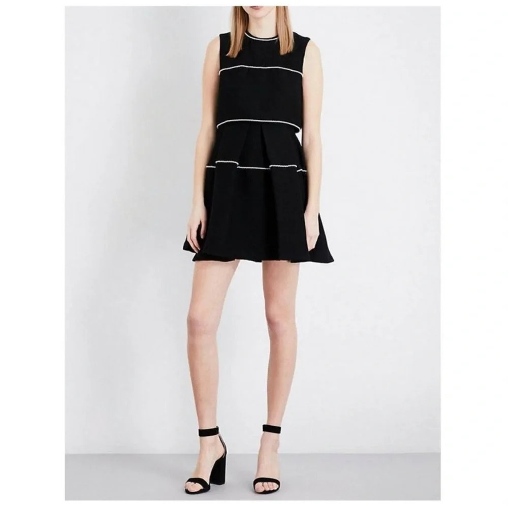 Sandro Pearlescent Trim Embellished Overlay Fit & Flare Dress Size 1 Small Black